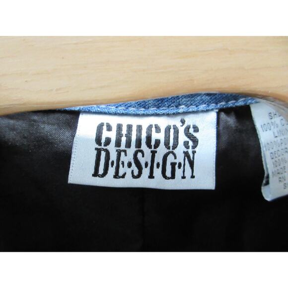 Chico's Design Embroidered Embellished Size 2 (Large) Boho Denim Jacket - Picture 2 of 16